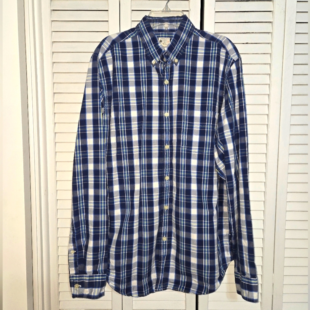 J.Crew Men's M Sunwashed Oxford Blue Plaid Shirt
